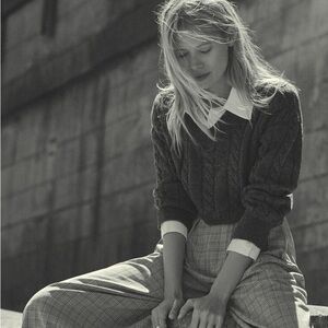 Anthropologie Pilcro Cropped Cableknit Twofer Sweater in Gray Size Small